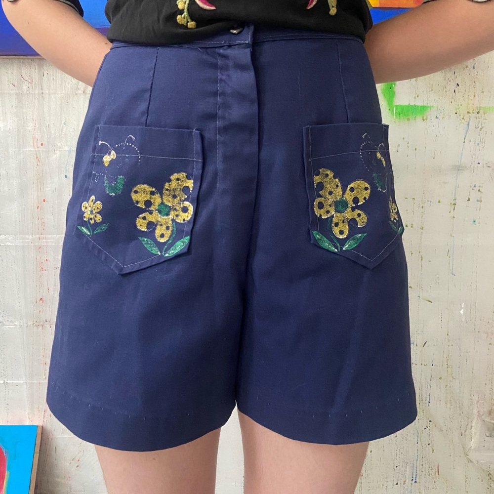 Vintage Shorts with Floral Pocket Design